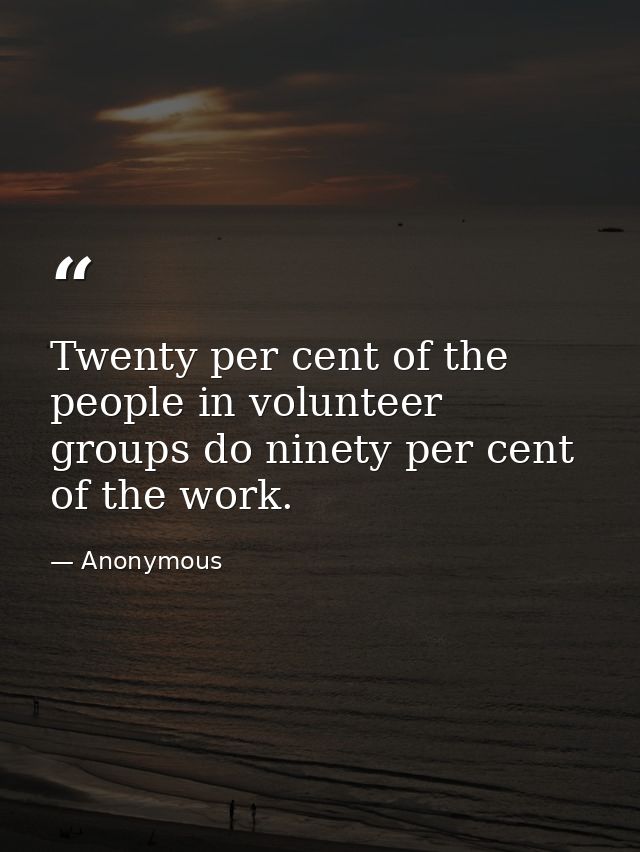 Twenty per cent of the people in volunteer groups do ninety per cent of the work. — Anonymous
