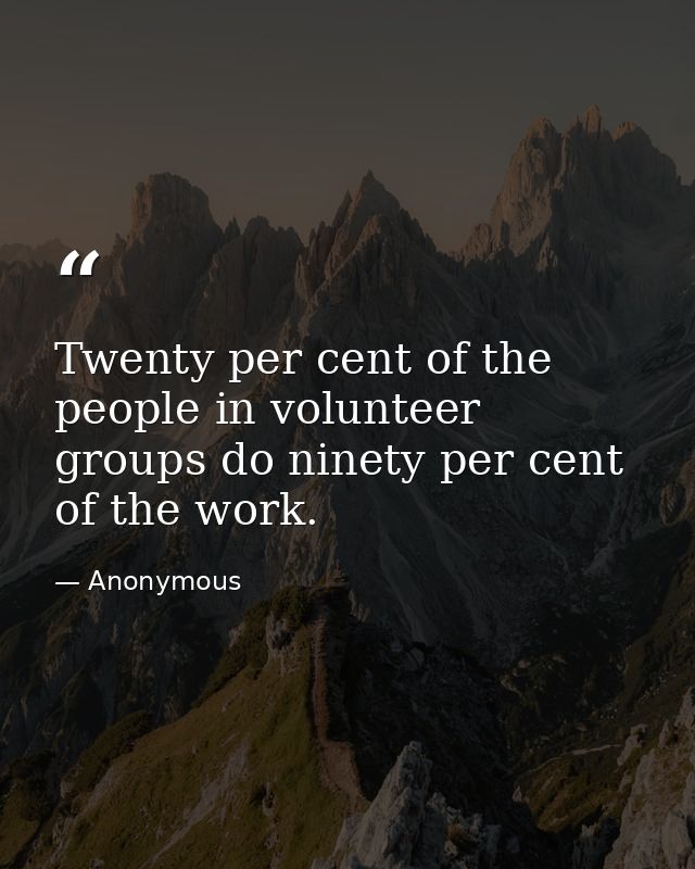 Twenty per cent of the people in volunteer groups do ninety per cent of the work. — Anonymous