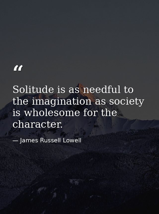 Solitude is as needful to the imagination as society is wholesome for the character. — James Russell Lowell