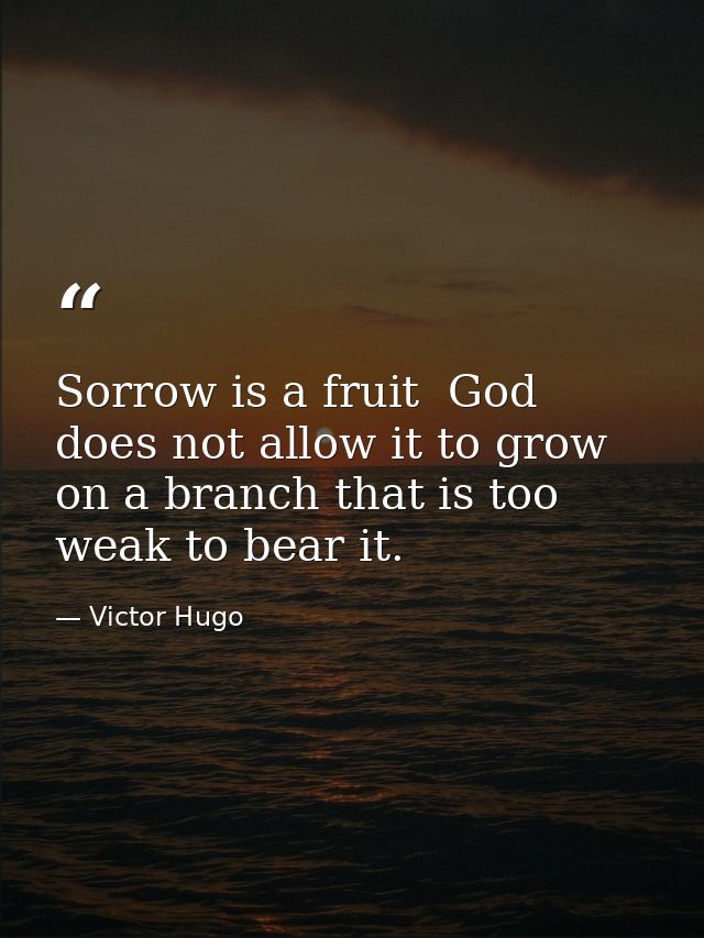 Sorrow is a fruit  God does not allow it to grow on a branch that is too weak to bear it. — Victor Hugo