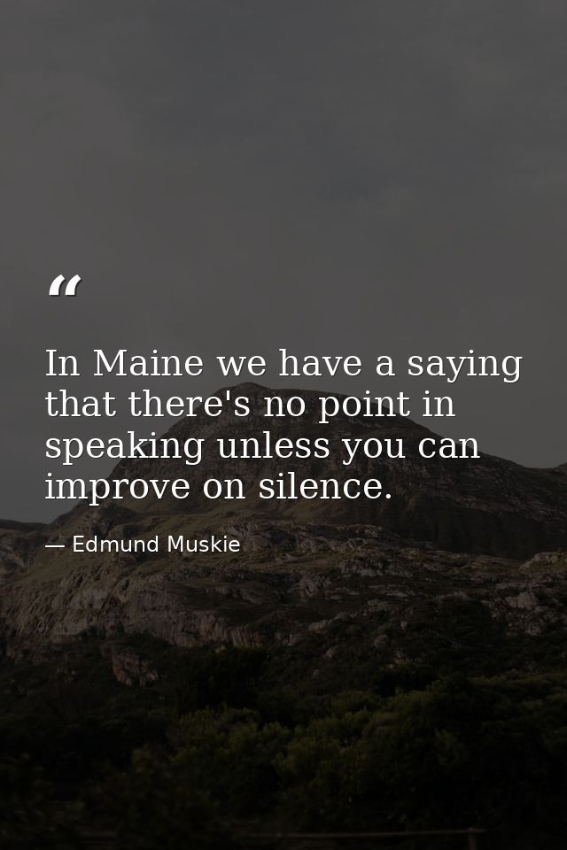 In Maine we have a saying that there's no point in speaking unless you can improve on silence. — Edmund Muskie