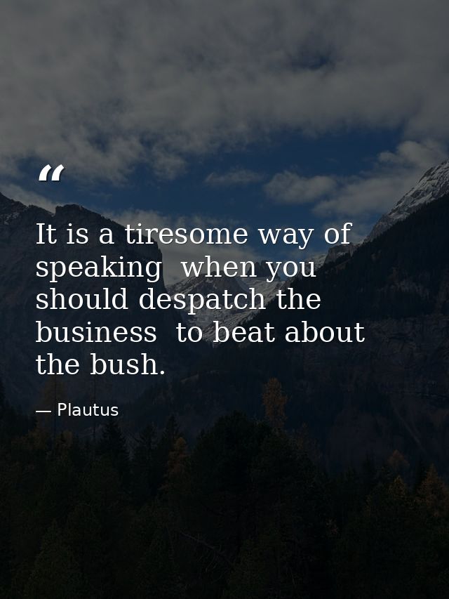 It is a tiresome way of speaking  when you should despatch the business  to beat about the bush. — Plautus
