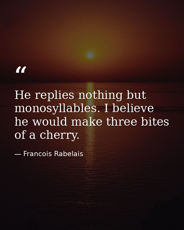He replies nothing but monosyllables. I believe he would make three bites of a cherry. — Francois Rabelais
