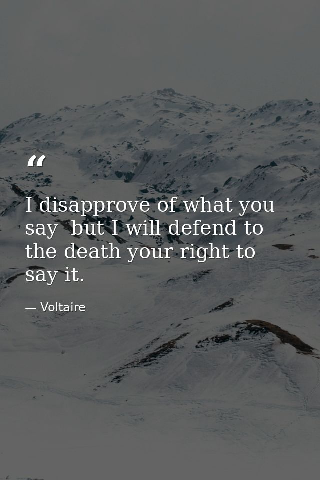 I disapprove of what you say  but I will defend to the death your right to say it. — Voltaire