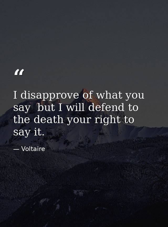 I disapprove of what you say  but I will defend to the death your right to say it. — Voltaire