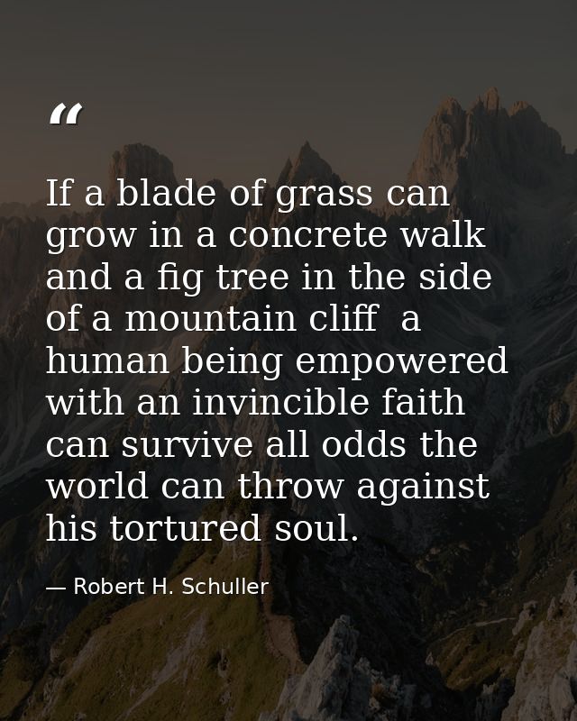 If a blade of grass can grow in a concrete walk and a fig tree in the side of a mountain cliff  a human being empowered  — Robert H. Schuller