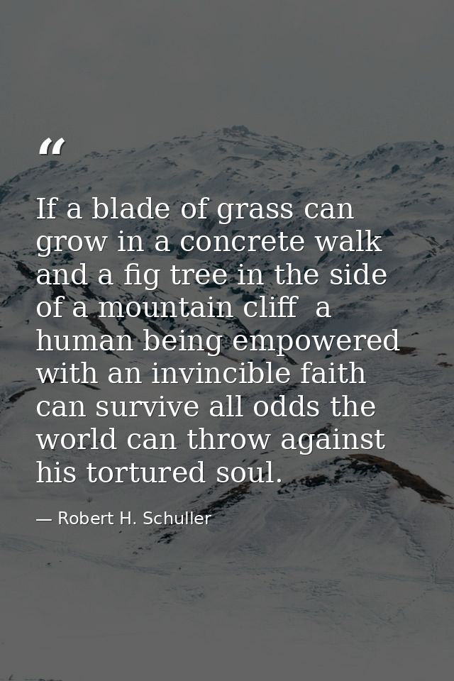 If a blade of grass can grow in a concrete walk and a fig tree in the side of a mountain cliff  a human being empowered  — Robert H. Schuller