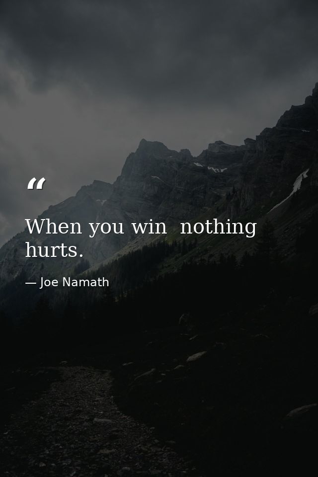 When you win  nothing hurts. — Joe Namath