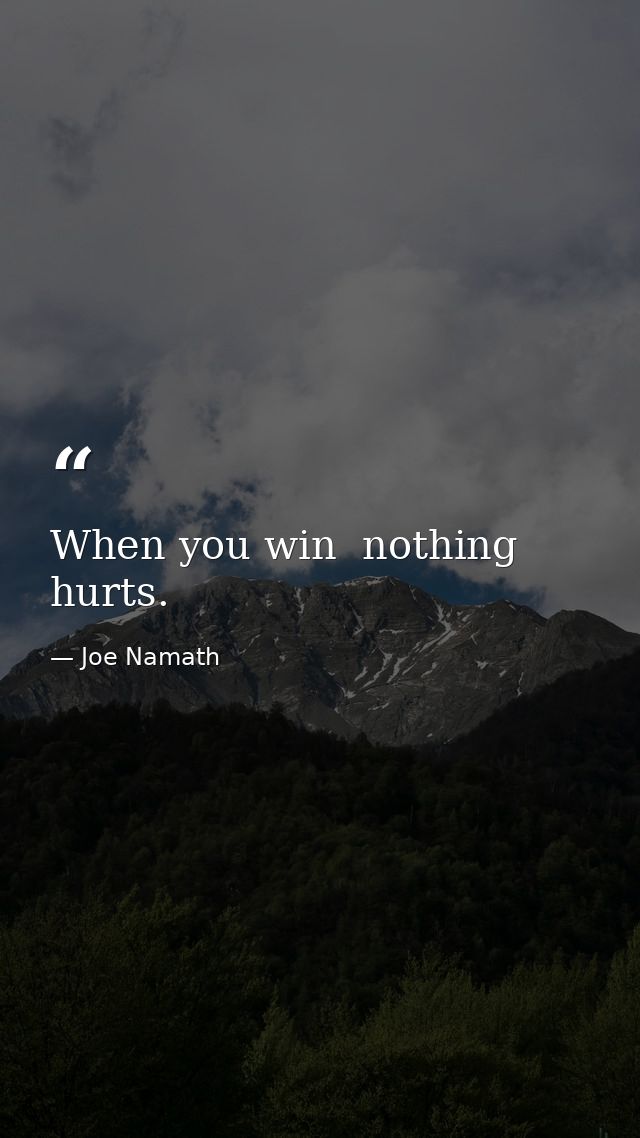 When you win  nothing hurts. — Joe Namath