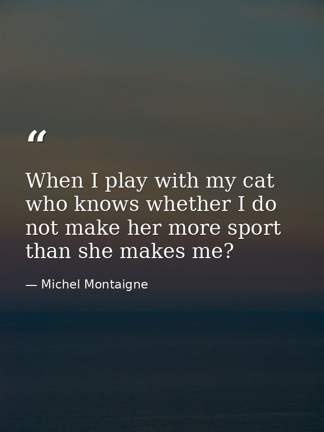 When I play with my cat  who knows whether I do not make her more sport  than she makes me? — Michel Montaigne