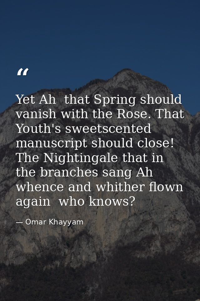 Yet Ah  that Spring should vanish with the Rose. That Youth's sweetscented manuscript should close! The Nightingale that — Omar Khayyam