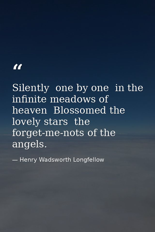 Silently  one by one  in the infinite meadows of heaven  Blossomed the lovely stars  the forget-me-nots of the angels. — Henry Wadsworth Longfellow