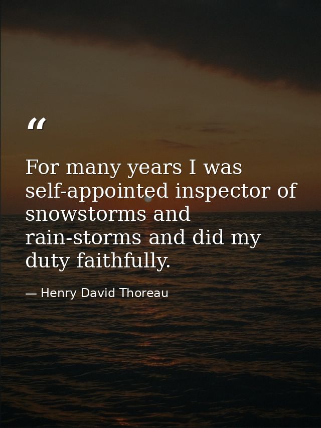 For many years I was self-appointed inspector of snowstorms and rain-storms and did my duty faithfully. — Henry David Thoreau