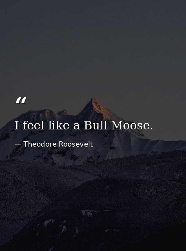 I feel like a Bull Moose. — Theodore Roosevelt