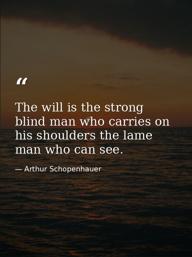 The will is the strong blind man who carries on his shoulders the lame man who can see. — Arthur Schopenhauer