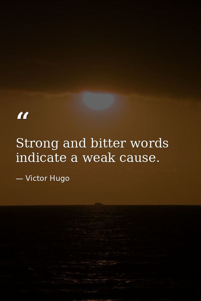 Strong and bitter words indicate a weak cause. — Victor Hugo