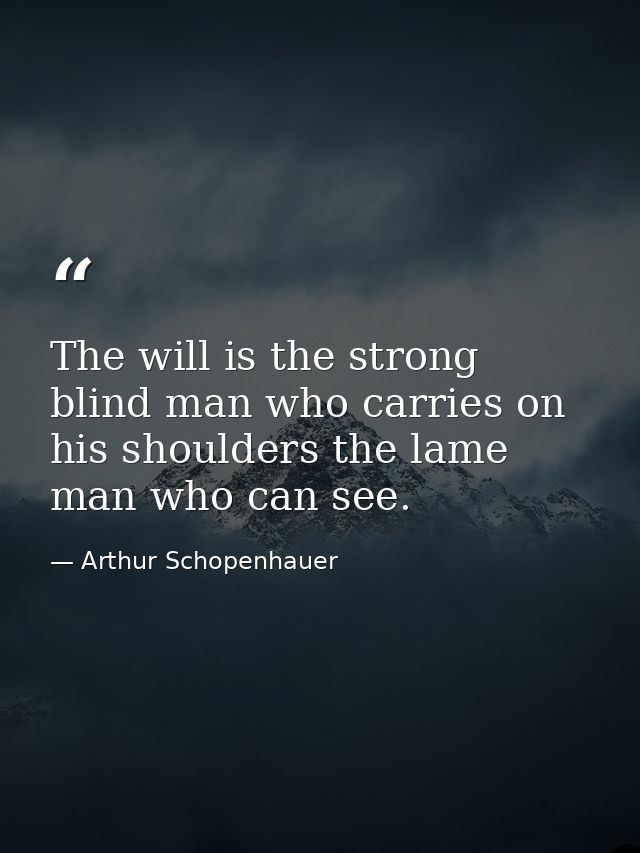 The will is the strong blind man who carries on his shoulders the lame man who can see. — Arthur Schopenhauer