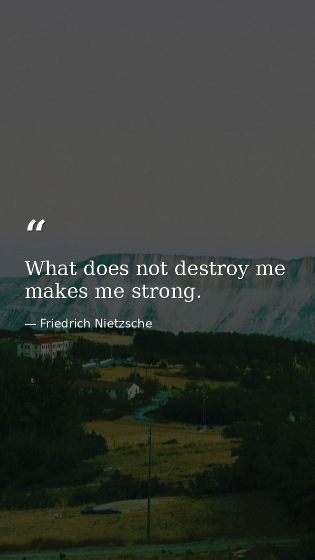 What does not destroy me  makes me strong. — Friedrich Nietzsche