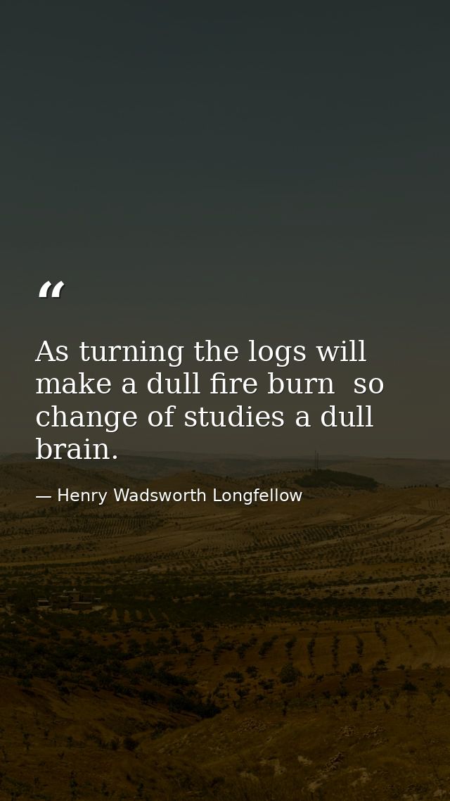 As turning the logs will make a dull fire burn  so change of studies a dull brain. — Henry Wadsworth Longfellow