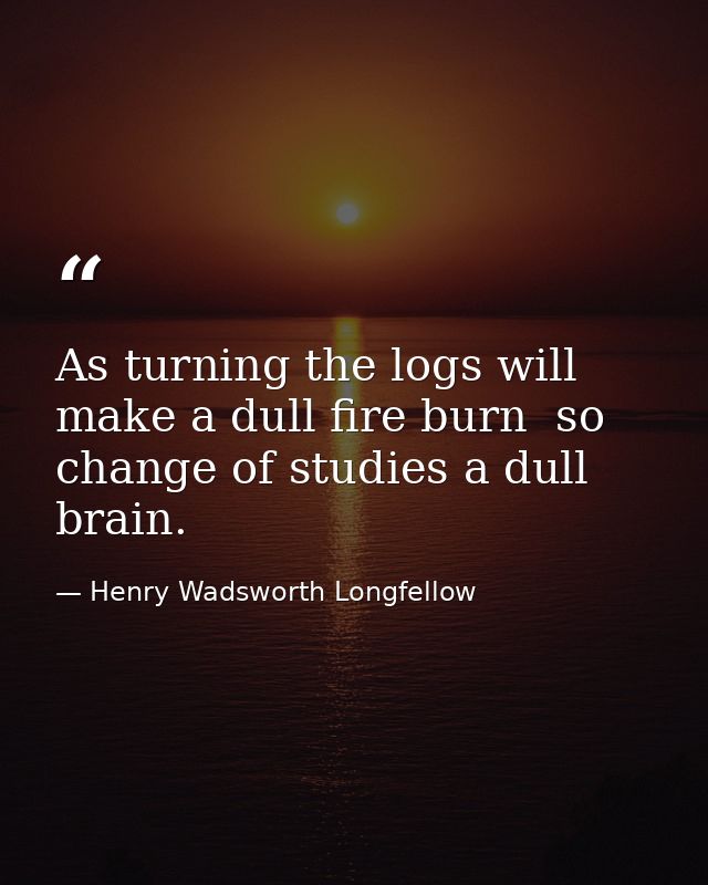 As turning the logs will make a dull fire burn  so change of studies a dull brain. — Henry Wadsworth Longfellow