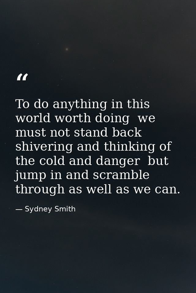 To do anything in this world worth doing  we must not stand back shivering and thinking of the cold and danger  but jump — Sydney Smith