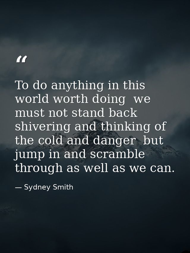 To do anything in this world worth doing  we must not stand back shivering and thinking of the cold and danger  but jump — Sydney Smith