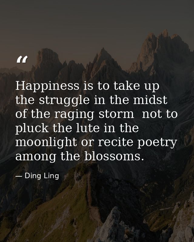 Happiness is to take up the struggle in the midst of the raging storm  not to pluck the lute in the moonlight or recite  — Ding Ling