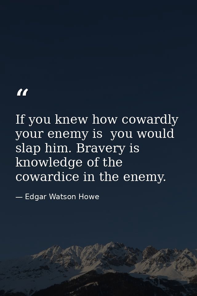 If you knew how cowardly your enemy is  you would slap him. Bravery is knowledge of the cowardice in the enemy. — Edgar Watson Howe