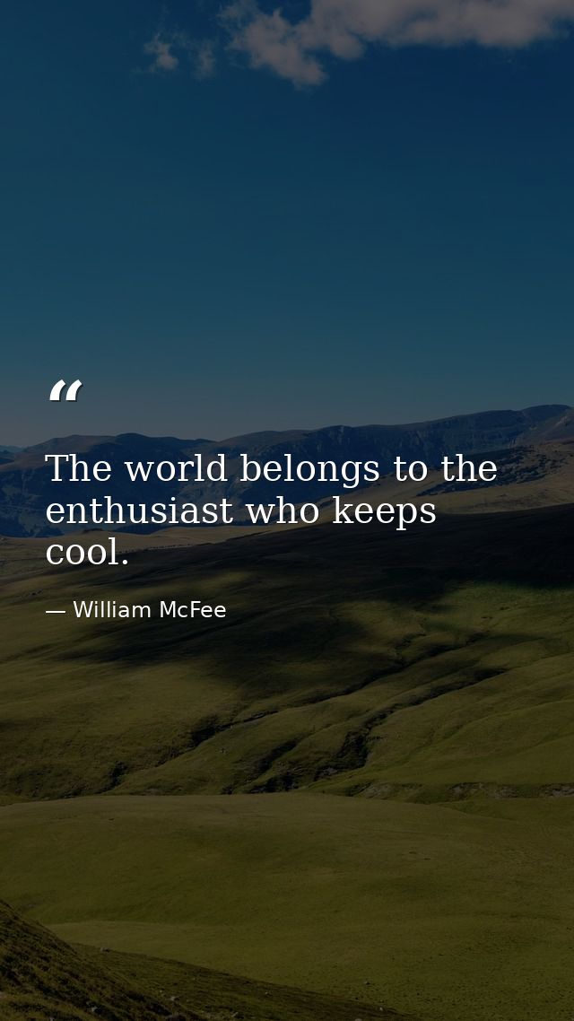 The world belongs to the enthusiast who keeps cool. — William McFee