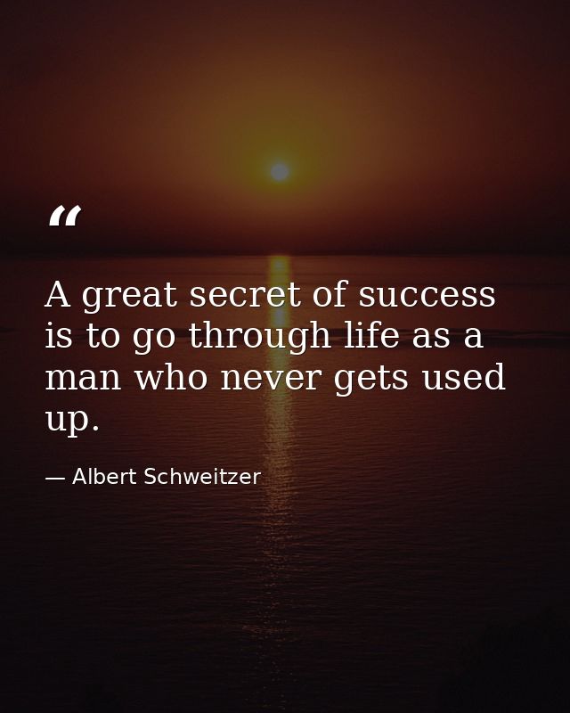 A great secret of success is to go through life as a man who never gets used up. — Albert Schweitzer