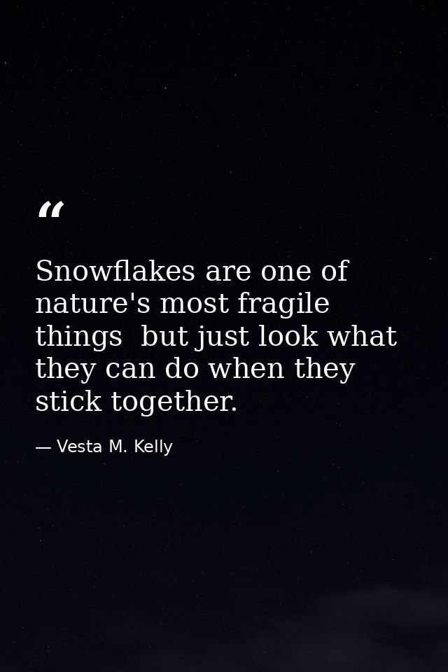 Snowflakes are one of nature's most fragile things  but just look what they can do when they stick together. — Vesta M. Kelly