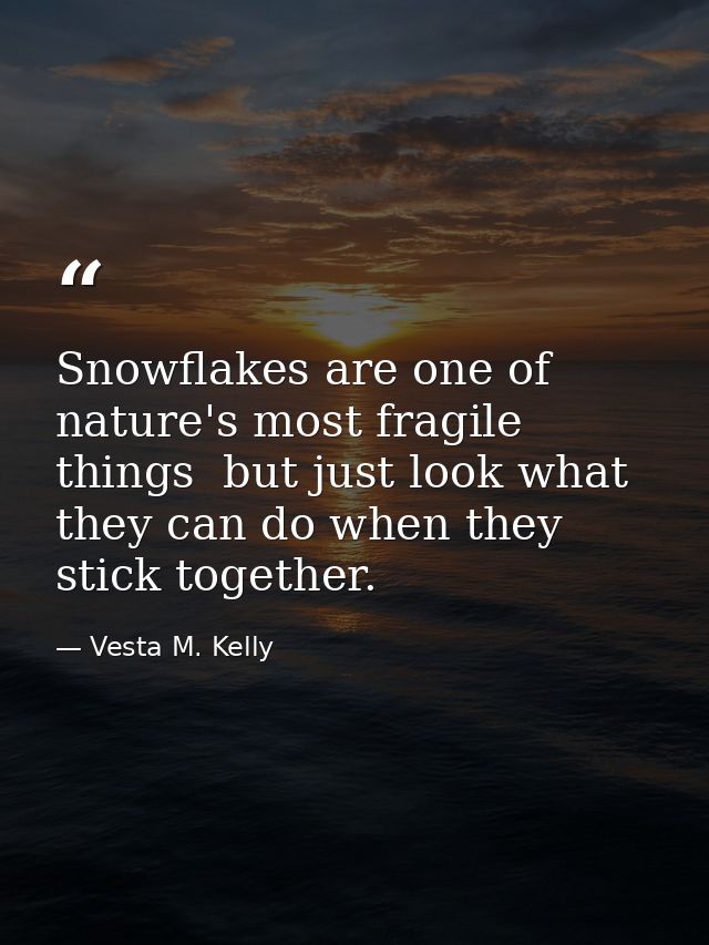 Snowflakes are one of nature's most fragile things  but just look what they can do when they stick together. — Vesta M. Kelly