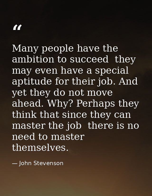 Many people have the ambition to succeed  they may even have a special aptitude for their job. And yet they do not move  — John Stevenson