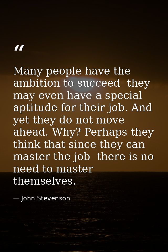 Many people have the ambition to succeed  they may even have a special aptitude for their job. And yet they do not move  — John Stevenson