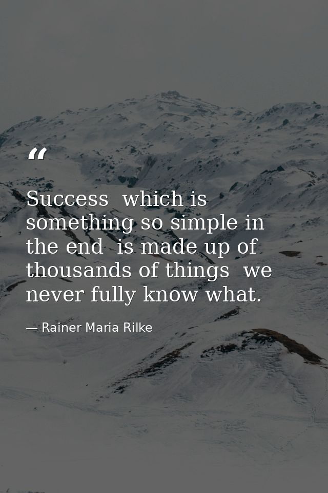 Success  which is something so simple in the end  is made up of thousands of things  we never fully know what. — Rainer Maria Rilke