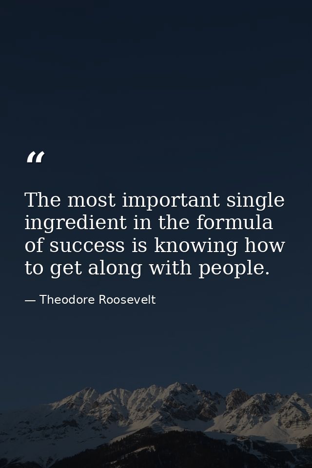The most important single ingredient in the formula of success is knowing how to get along with people. — Theodore Roosevelt