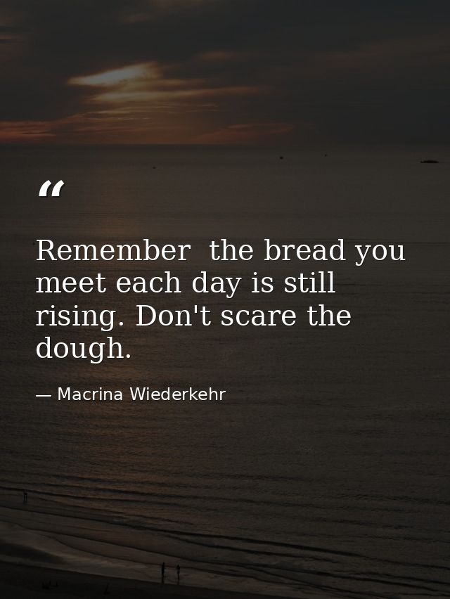 Remember  the bread you meet each day is still rising. Don't scare the dough. — Macrina Wiederkehr