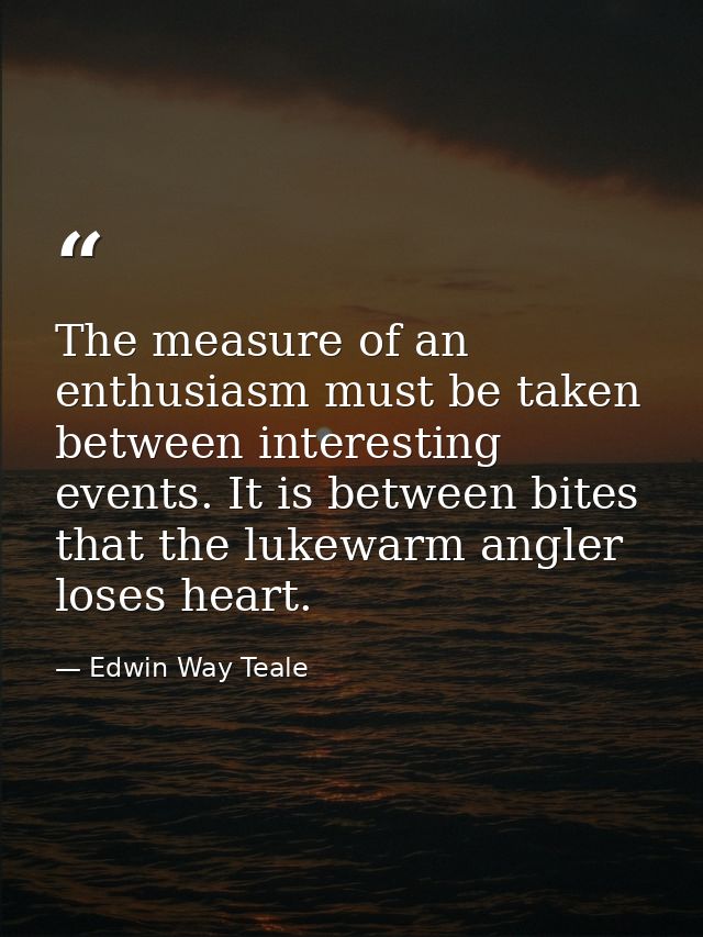 The measure of an enthusiasm must be taken between interesting events. It is between bites that the lukewarm angler lose — Edwin Way Teale