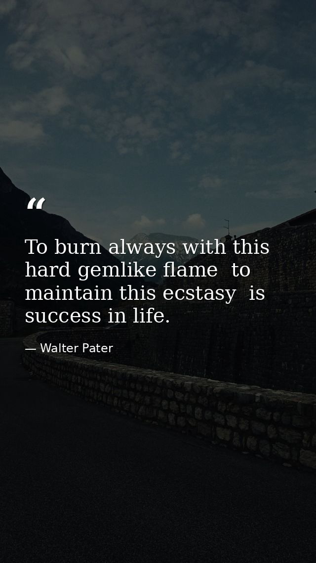 To burn always with this hard gemlike flame  to maintain this ecstasy  is success in life. — Walter Pater