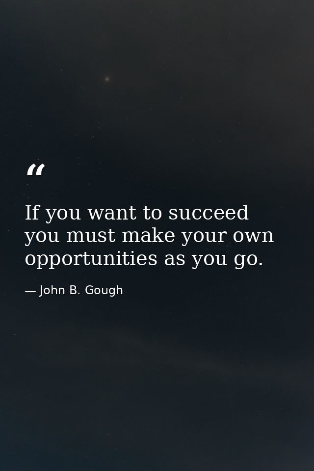 If you want to succeed  you must make your own opportunities as you go. — John B. Gough