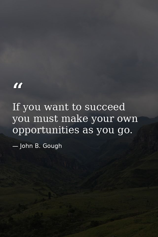 If you want to succeed  you must make your own opportunities as you go. — John B. Gough