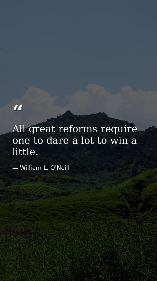 All great reforms require one to dare a lot to win a little. — William L. O'Neill