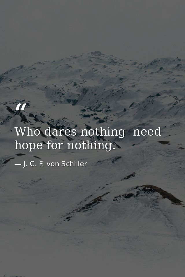 Who dares nothing  need hope for nothing. — J. C. F. von Schiller