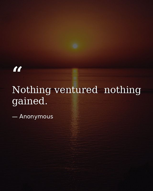 Nothing ventured  nothing gained. — Anonymous