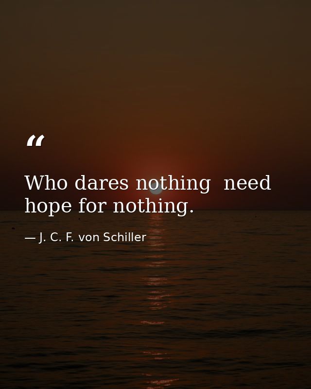 Who dares nothing  need hope for nothing. — J. C. F. von Schiller