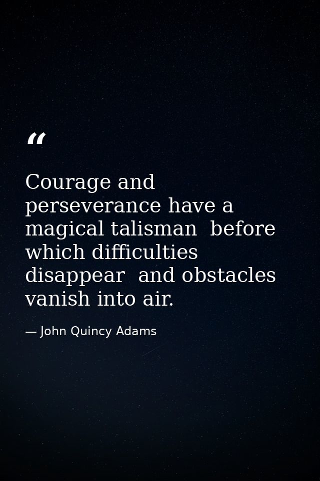 Courage and perseverance have a magical talisman  before which difficulties disappear  and obstacles vanish into air. — John Quincy Adams