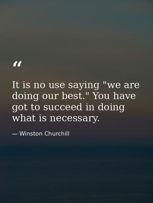 It is no use saying "we are doing our best." You have got to succeed in doing what is necessary. — Winston Churchill
