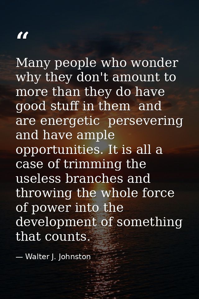 Many people who wonder why they don't amount to more than they do have good stuff in them  and are energetic  perseverin — Walter J. Johnston