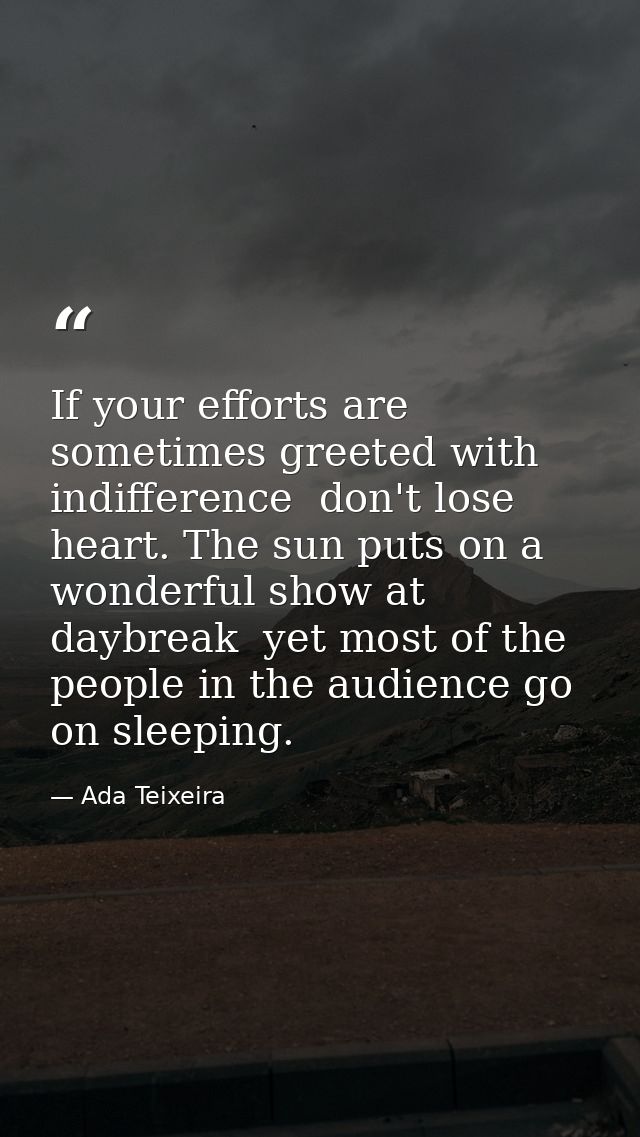 If your efforts are sometimes greeted with indifference  don't lose heart. The sun puts on a wonderful show at daybreak  — Ada Teixeira