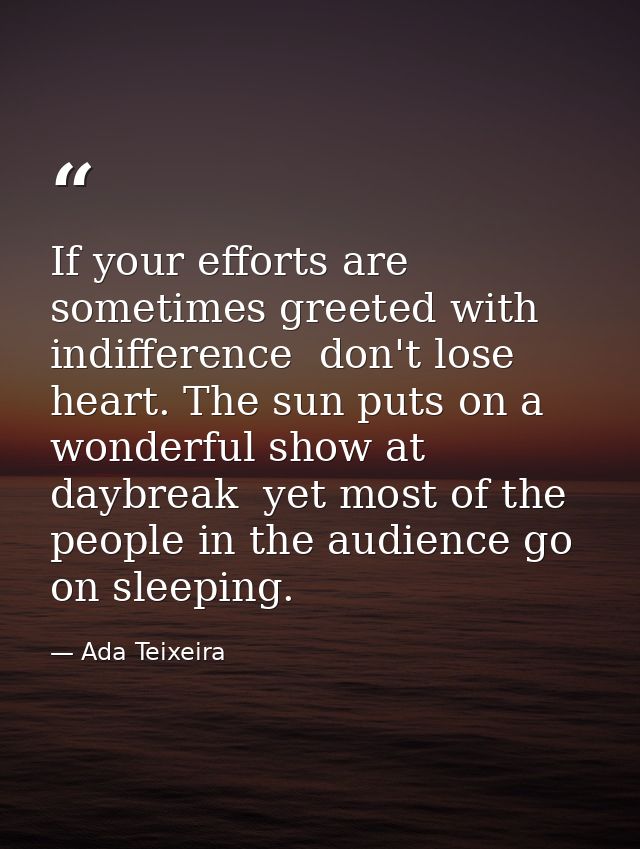 If your efforts are sometimes greeted with indifference  don't lose heart. The sun puts on a wonderful show at daybreak  — Ada Teixeira